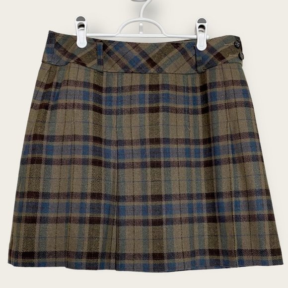 Vintage Dresses & Skirts - VINTAGE Esprit Wool Blend Pleated Plaid Mini Skirt